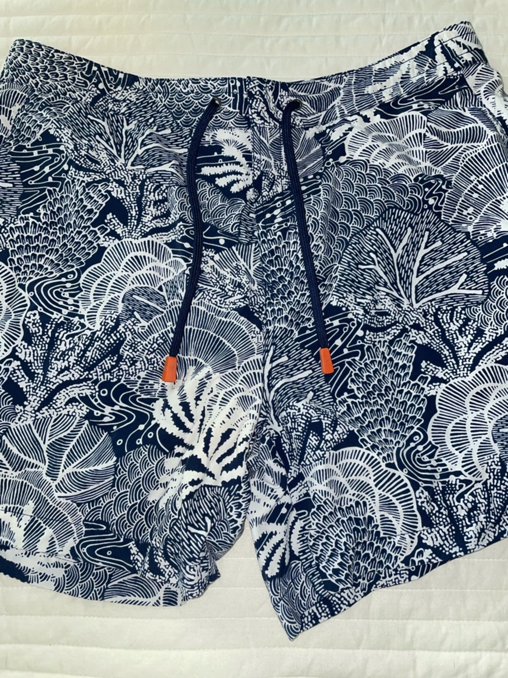 Tori Richard Navy & White Tropical Print Top with Orange Tag